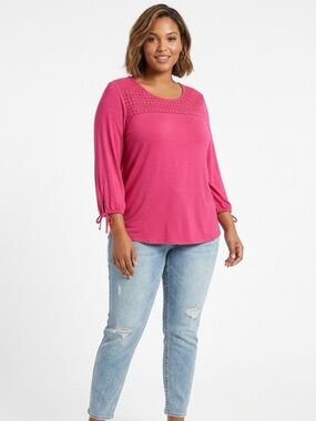 Reitmans Raspberry Boho Blouse Size Medium | Tie-Cuff Sleeves | Clean Girl